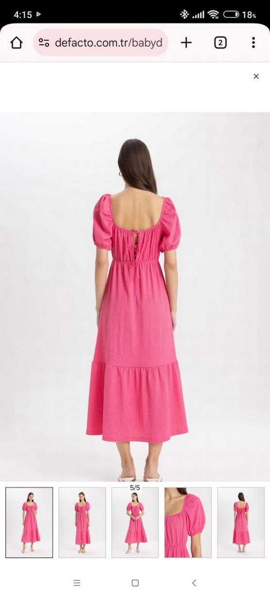 Pembe Uzun Pilili Kadın Elbise - Görsel 3