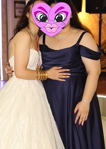 lacivert kayık yaka abiye - Görsel 3