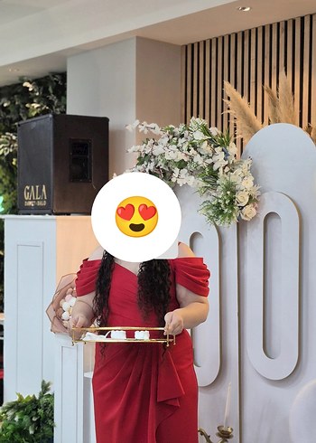 Kırmızı Drapeli Uzun Abiye Elbise - Görsel 5