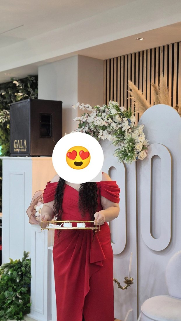 Kırmızı Drapeli Uzun Abiye Elbise - Görsel 5