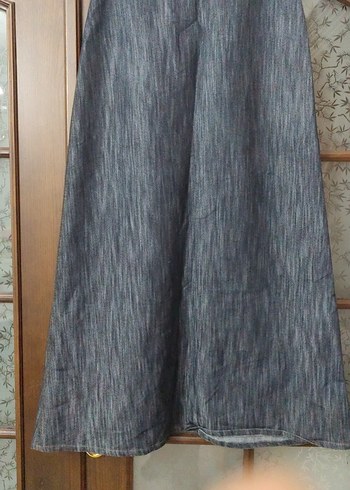 42 Beden lacivert Renk Gri Drapeli Uzun Denim Etek