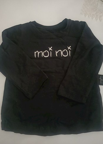 Siyah Baskılı Uzun Kollu unisex çocuk Tişörtü