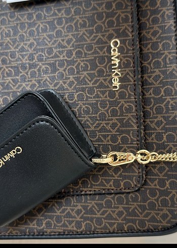 Beden Calvin Klein Desenli Kahverengi Deri Kadın Çanta