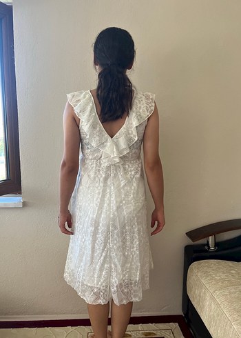 s Beden beyaz Renk Dantel Detaylı Beyaz Midi Bohem Elbise
