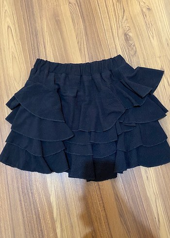 s Beden Kadın Siyah Mini Etek Volanlı Rahat Kesim