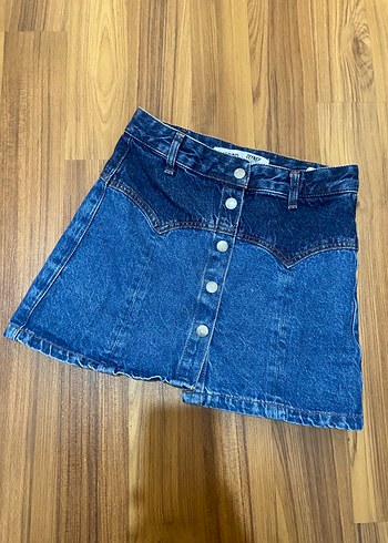 s Beden mavi Renk Düğmeli Mavi Batik Desenli Kot Mini Etek