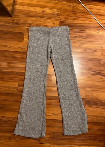 Bershka Gri Melanj Yuksek Bel Bacak Acik Pantolon