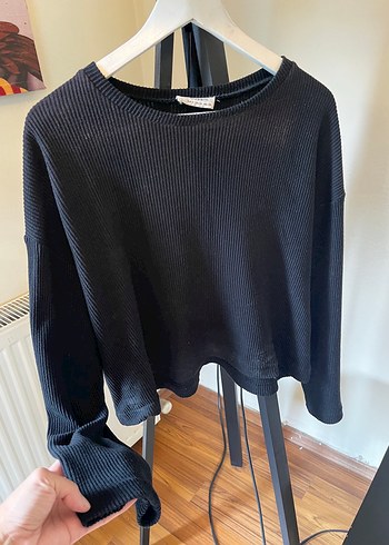 Bershka Siyah Fitilli Bisiklet Yaka Triko Kazak