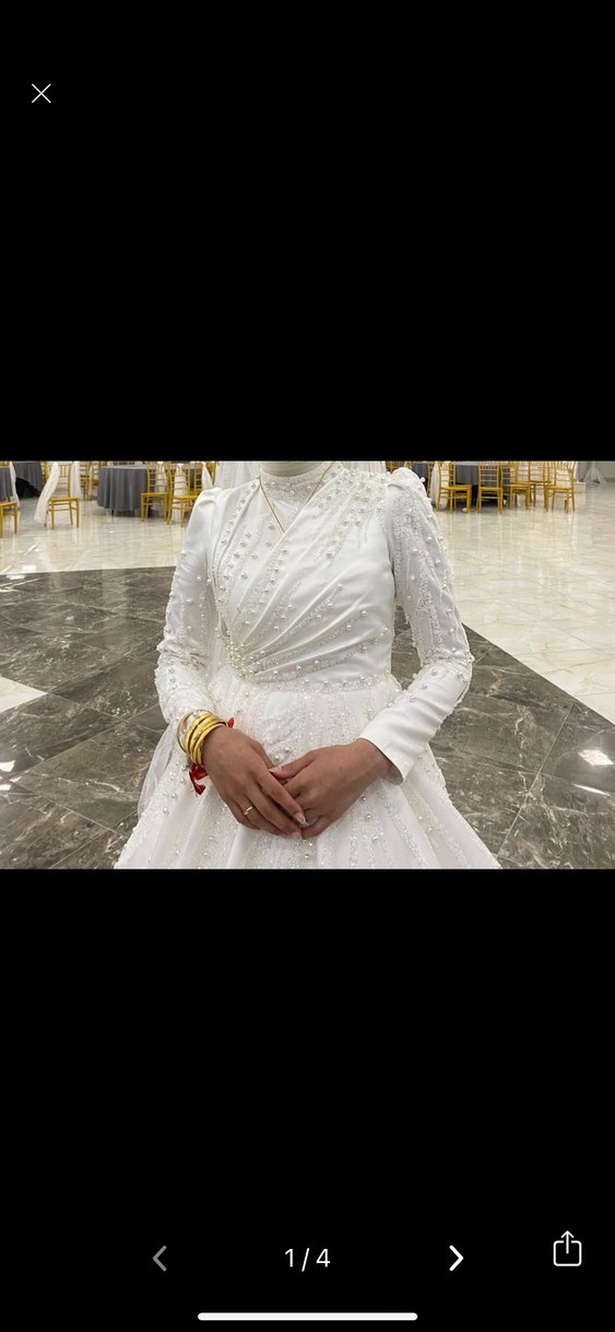 İnci Detaylı Beyaz Uzun Kollu Gelinlik - Görsel 2