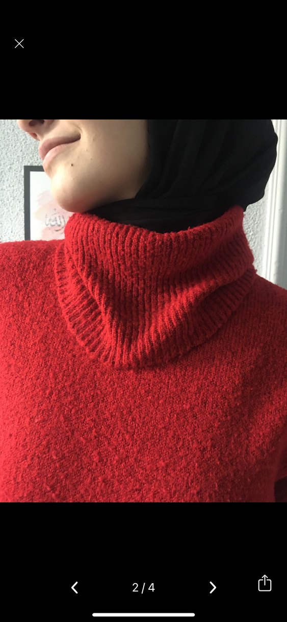 Kırmızı Yüksek Yakalı Triko Uzun Elbise - Görsel 2