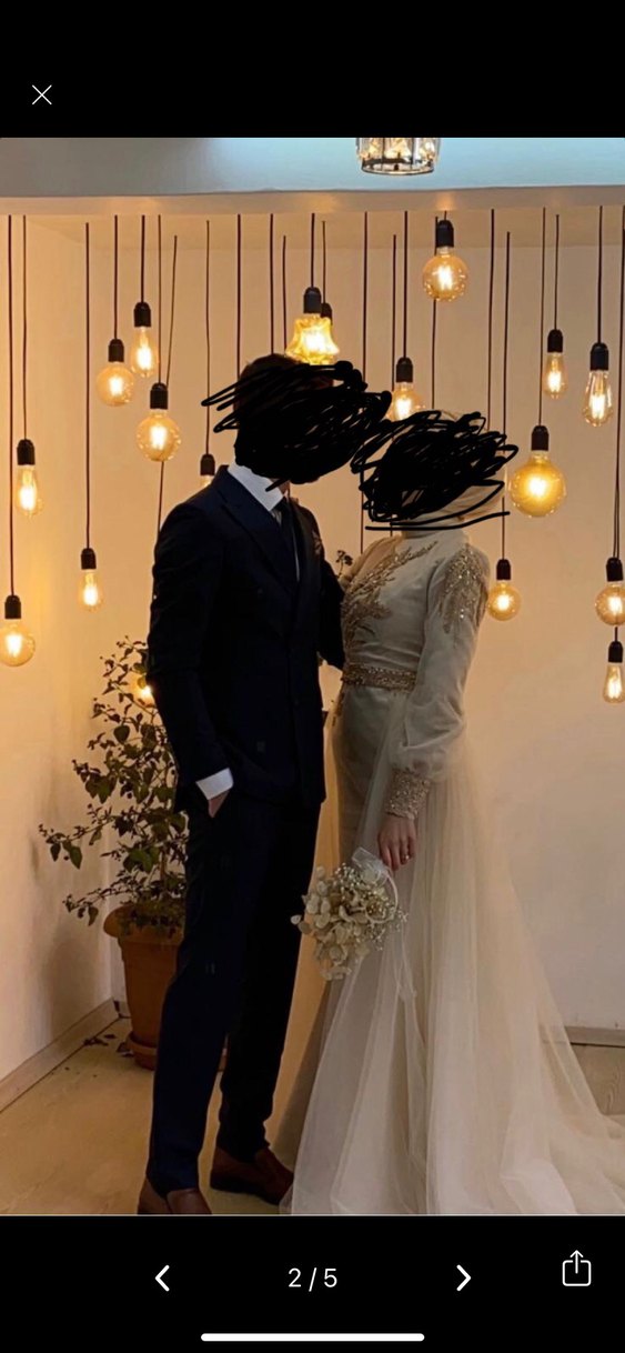 Drapeli Beyaz Uzun Kollu Sade Nişan Elbisesi - Görsel 4