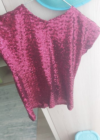 Diğer Bordo Payetli Straplez Midi blüz