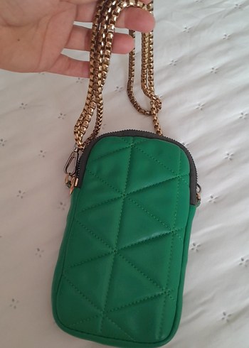 Yeşil Deri Zincir Askılı telefon çantası - Görsel 5