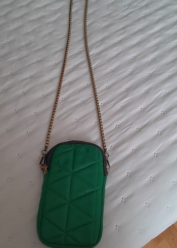 Yeşil Deri Zincir Askılı telefon çantası - Görsel 6