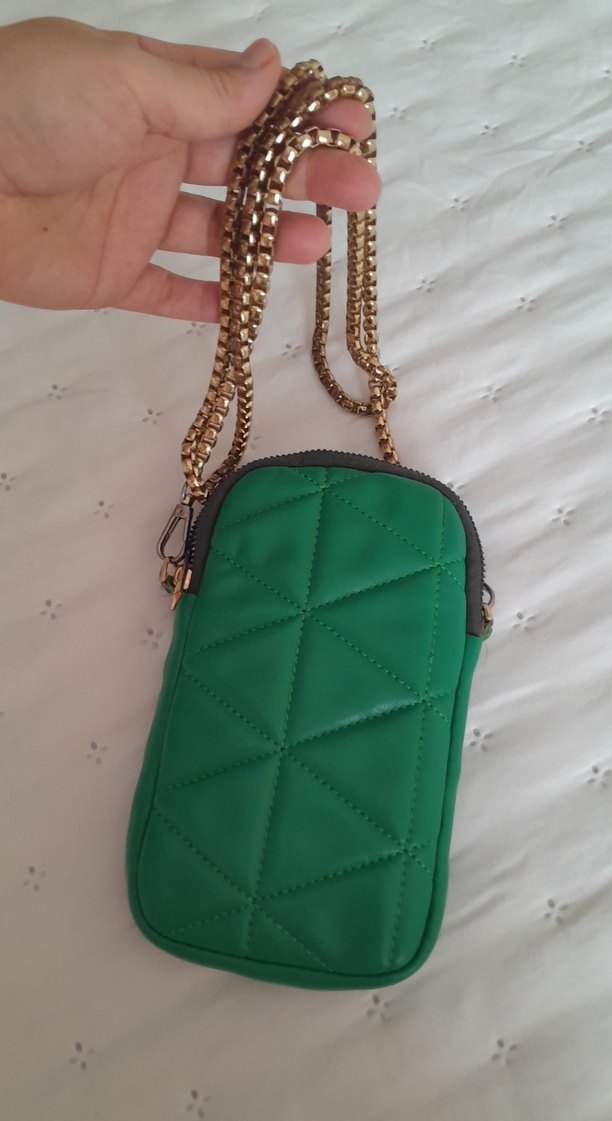 Yeşil Deri Zincir Askılı telefon çantası - Görsel 5