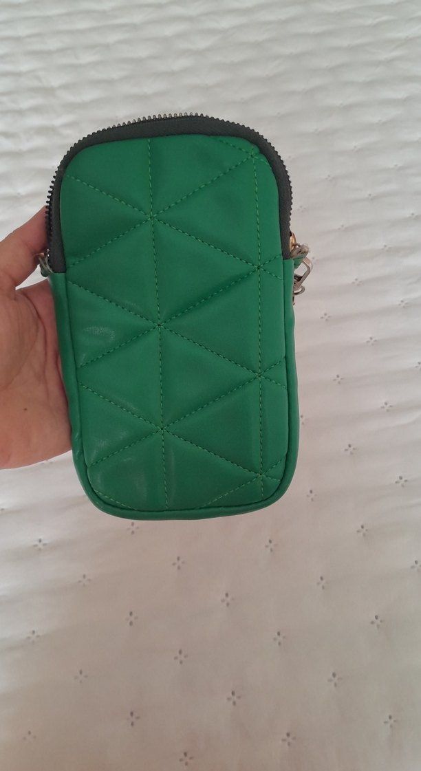 Yeşil Deri Zincir Askılı telefon çantası - Görsel 2