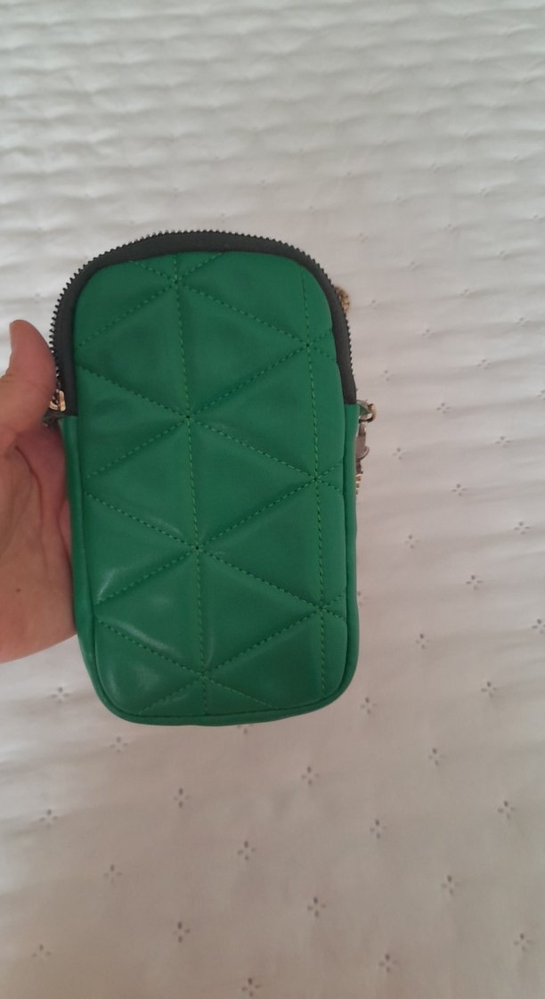Yeşil Deri Zincir Askılı telefon çantası - Görsel 3