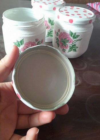 Çiçek Desenli El Boyaması Kavanoz Seti - Görsel 7