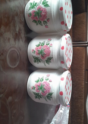 Çiçek Desenli El Boyaması Kavanoz Seti - Görsel 2