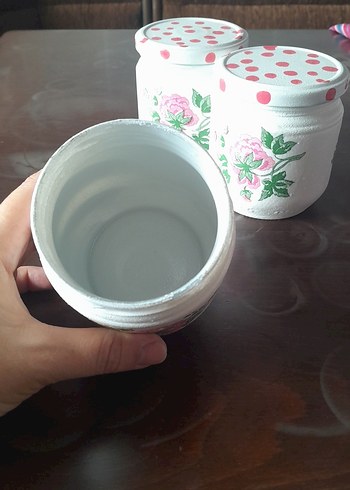 Çiçek Desenli El Boyaması Kavanoz Seti - Görsel 6