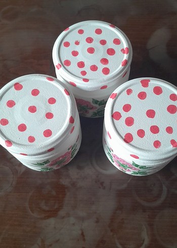 Çiçek Desenli El Boyaması Kavanoz Seti - Görsel 3