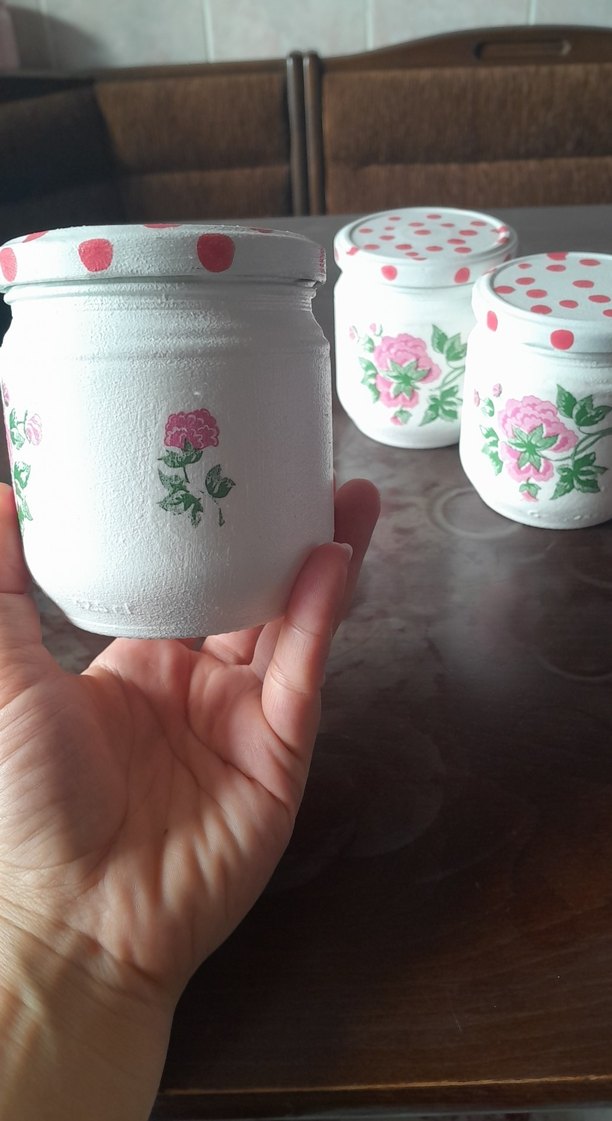 Çiçek Desenli El Boyaması Kavanoz Seti - Görsel 4