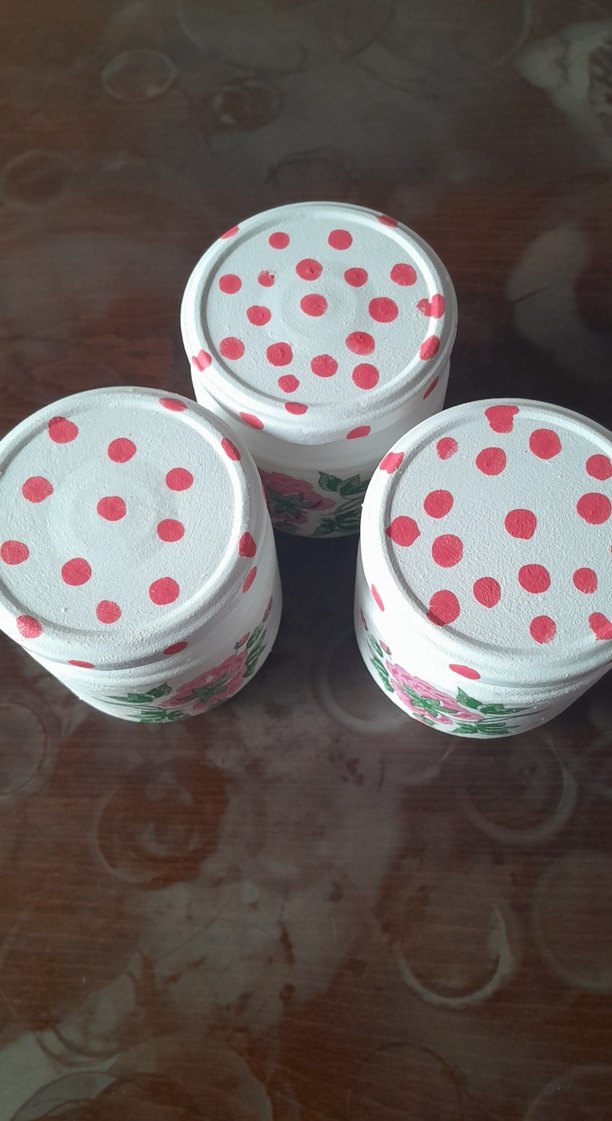 Çiçek Desenli El Boyaması Kavanoz Seti - Görsel 3