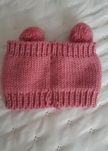 Pembe Örgü Çocuk Bere - Kedi Tasarımlı - Görsel 2