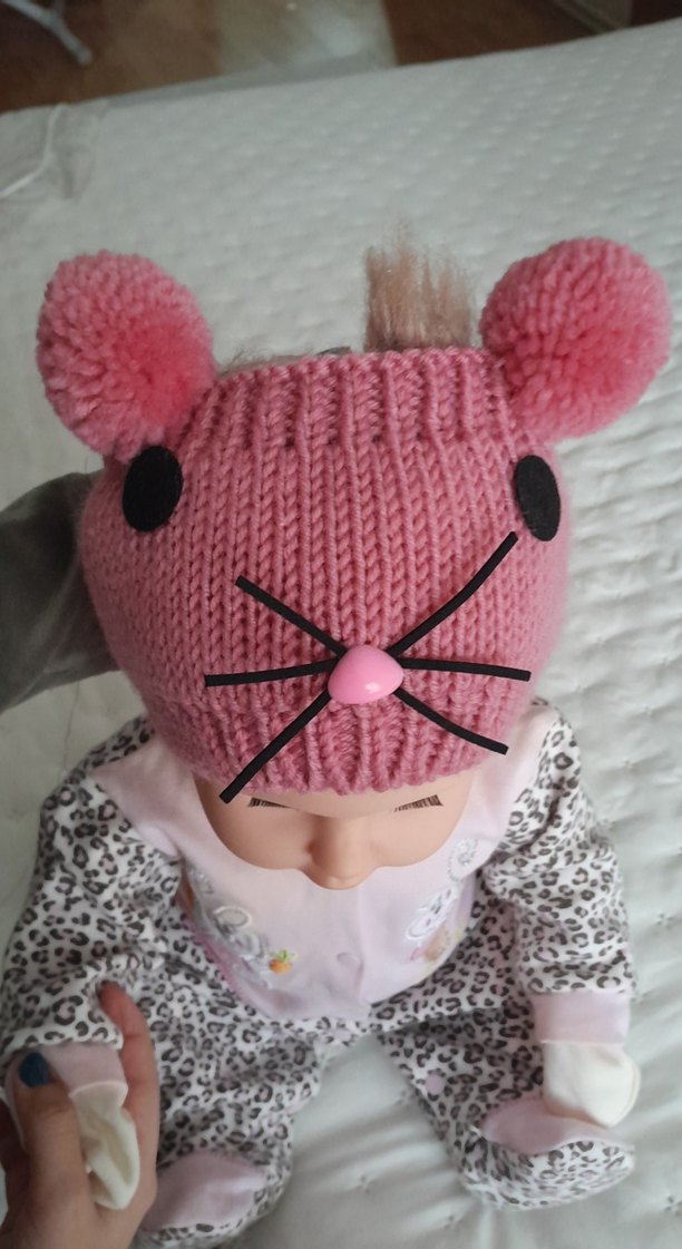 Pembe Örgü Çocuk Bere - Kedi Tasarımlı - Görsel 4