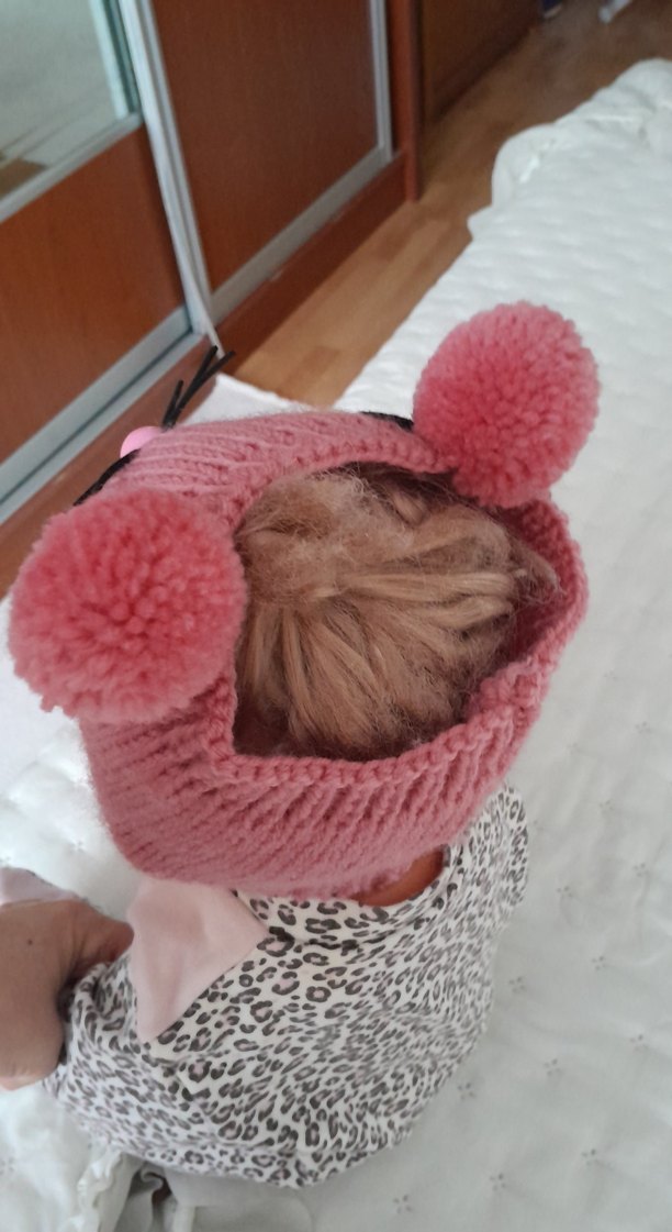 Pembe Örgü Çocuk Bere - Kedi Tasarımlı - Görsel 5