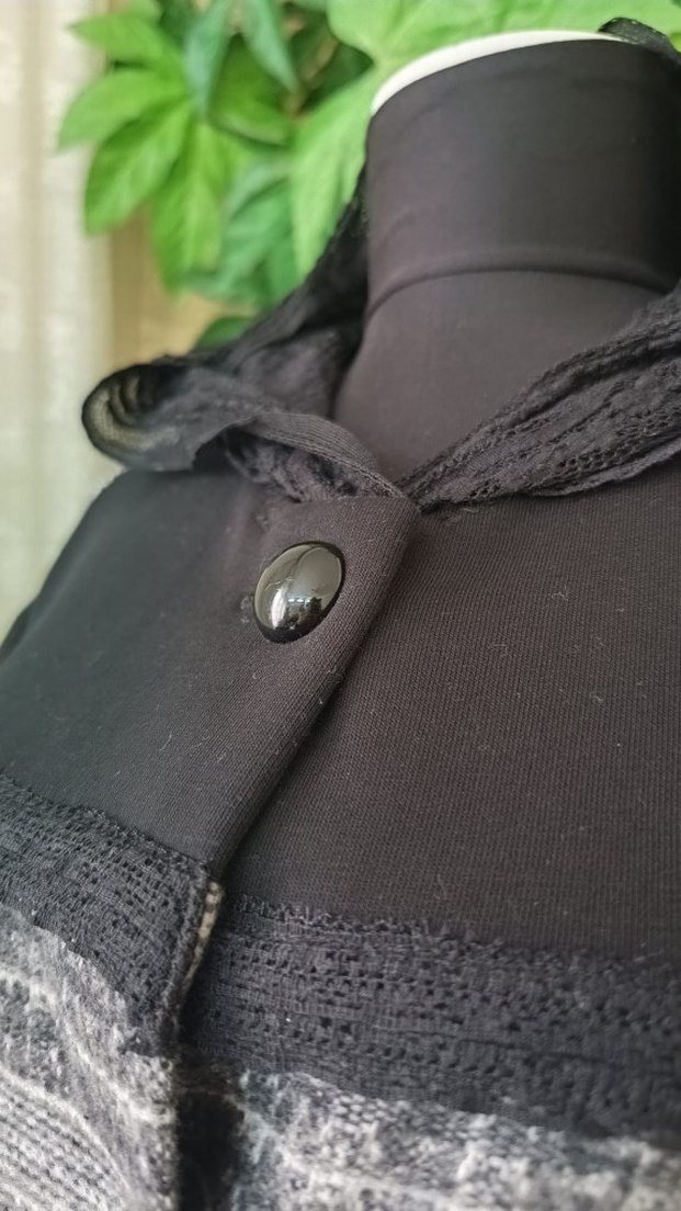 Düğmeli Gri Kadın Uzun Desenli Kaban - Görsel 4