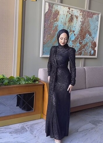 Siyah Payetli abiye elbise