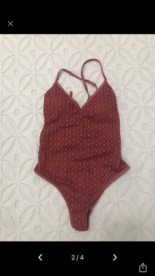 Sade Kırmızı İnce Askılı Kadın Mayo - Görsel 2