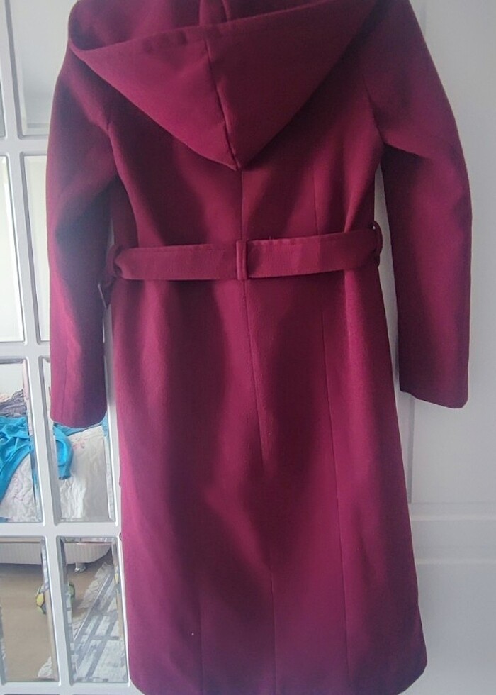 Bordo kapüşonlu kaşe parka - Görsel 3