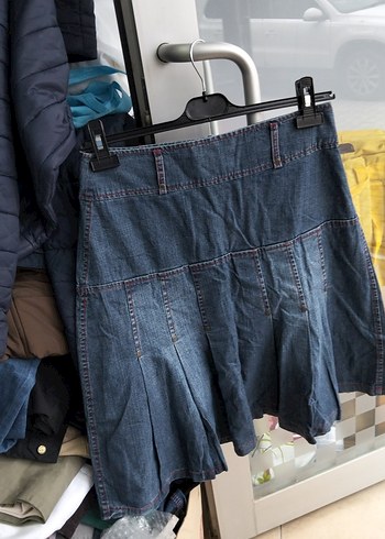 Düğmeli Koyu Mavi Hamile Mini Kot Etek - Görsel 2