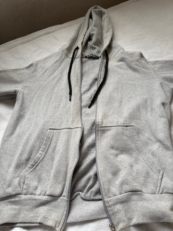 Gri Kapüşonlu Fermuarlı Erkek Sweatshirt - Görsel 3