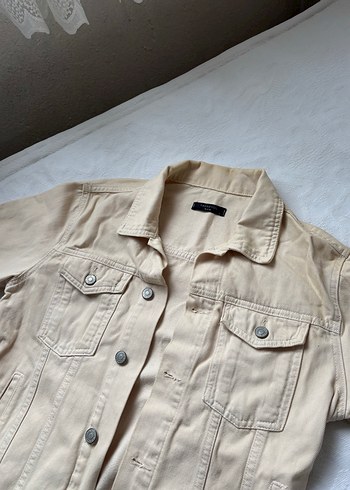 Bej Düğmeli Unisex Kot Ceket - Görsel 3