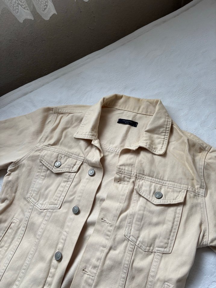 Bej Düğmeli Unisex Kot Ceket - Görsel 3