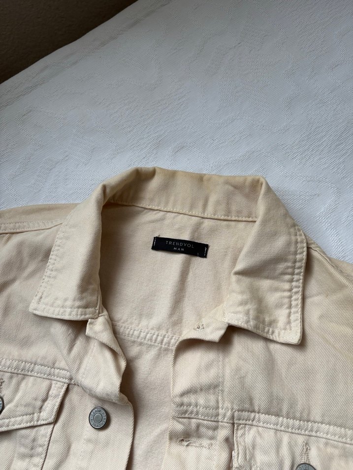 Bej Düğmeli Unisex Kot Ceket - Görsel 2