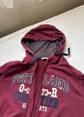 Bordo Kapüşonlu Fermuarlı Unisex Sweatshirt - Görsel 2