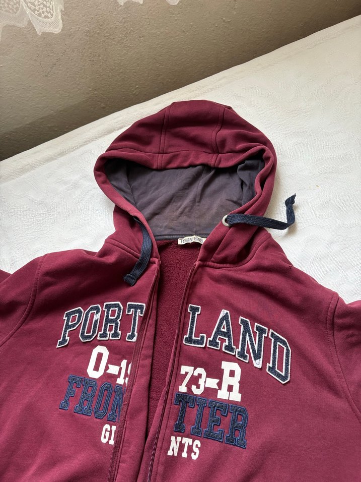 Bordo Kapüşonlu Fermuarlı Unisex Sweatshirt - Görsel 2