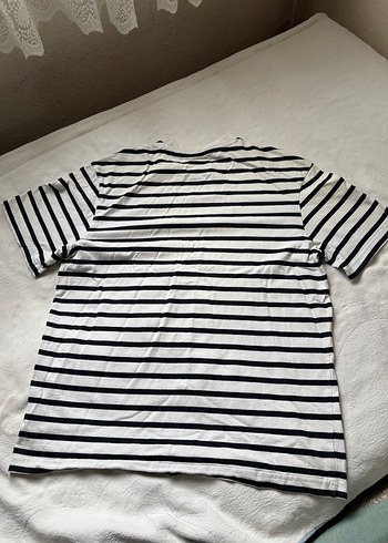 Unisex  Siyah Beyaz Çizgili Kısa Kollu Tişört - Görsel 3