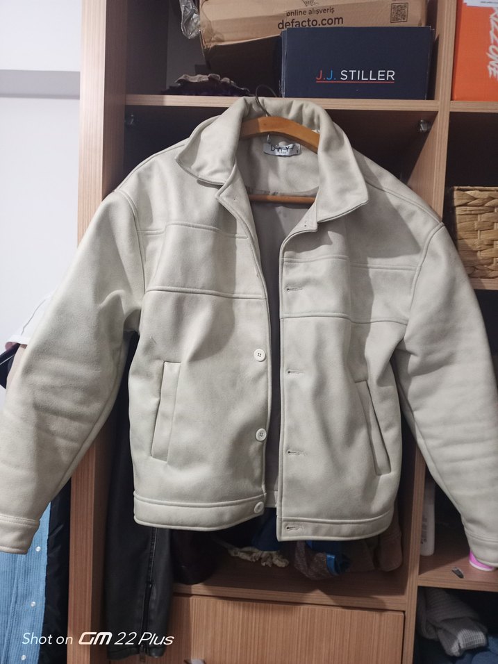 Düğmeli Beyaz Süet erkek Ceket - Görsel 2