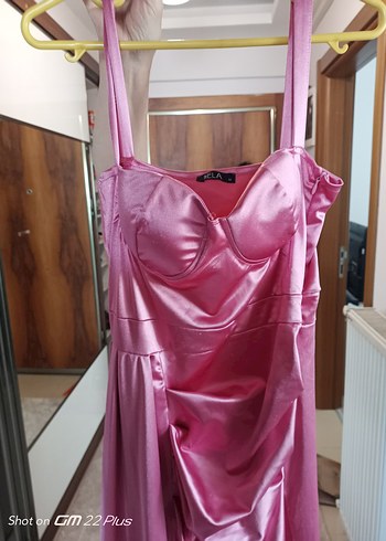 EMIR BELA Pembe Drapeli Uzun Abiye Elbise - Görsel 5