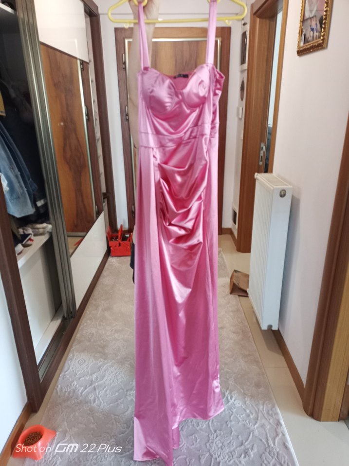 EMIR BELA Pembe Drapeli Uzun Abiye Elbise - Görsel 4