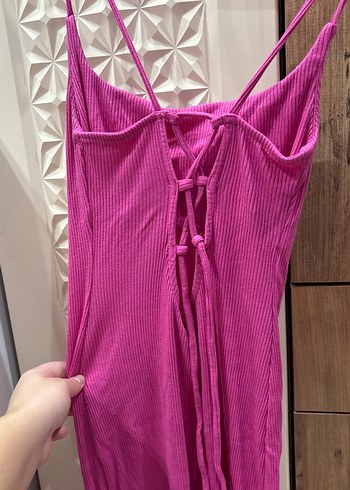 Pembe İnce Askılı Uzun Elbise - Görsel 3