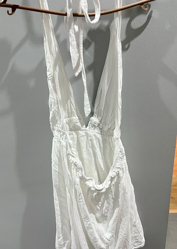 Beyaz Keten Halter Yaka Tulum - Görsel 5