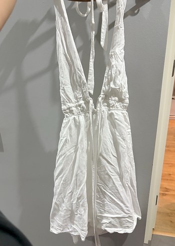 Beyaz Keten Halter Yaka Tulum - Görsel 2