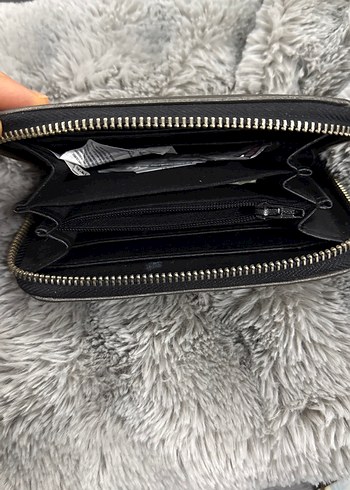 Gri Deri Kadın Cüzdanı, Kürk Detaylı - Görsel 3