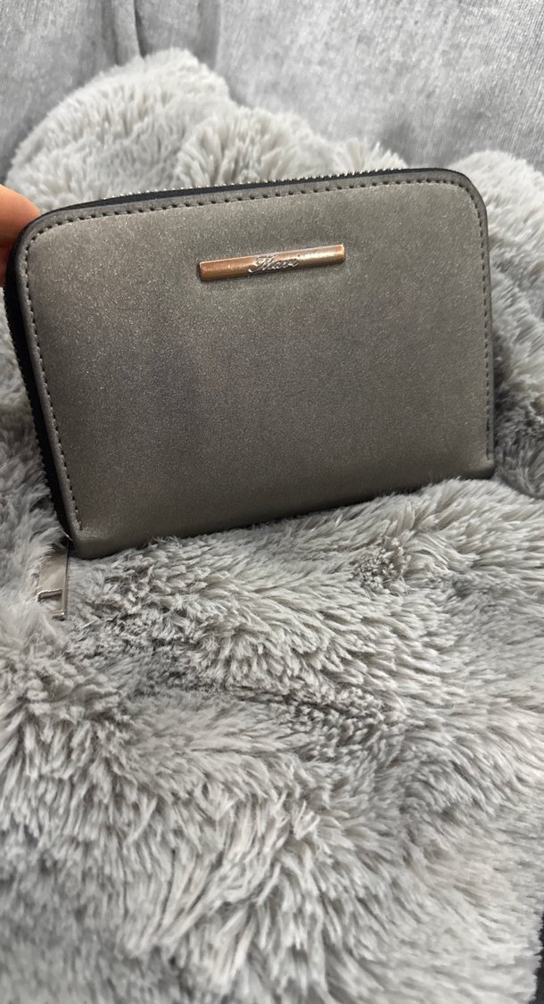 Gri Deri Kadın Cüzdanı, Kürk Detaylı - Görsel 5